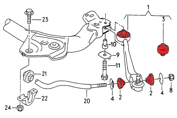 Front Control Arm Polyurethane Bushings - Audi 100 C4
